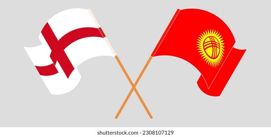 Crossed and waving flags of England and Kyrgyzstan. Vector illustration

