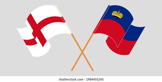 Crossed and waving flags of England and Liechtenstein
