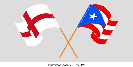 Crossed and waving flags of England and Puerto Rico. Vector illustration
