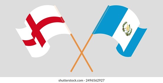 Crossed and waving flags of England and Republic of Guatemala. Vector illustration
