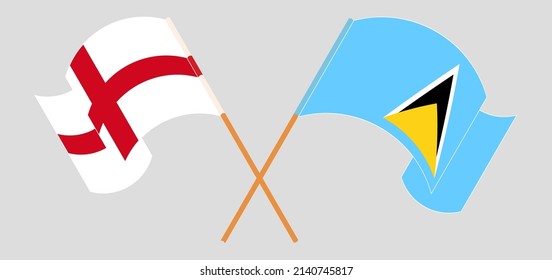 Überquerte und wehende Flaggen von England und Saint Lucia. Vektorgrafik
