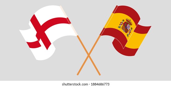 Crossed and waving flags of England and Spain