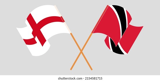 Crossed and waving flags of England and Trinidad and Tobago. Vector illustration
