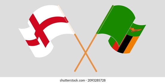 Crossed and waving flags of England and Zambia. Vector illustration

