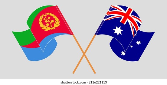 Cruzaron y ondearon banderas de Eritrea y Australia. Ilustración del vector