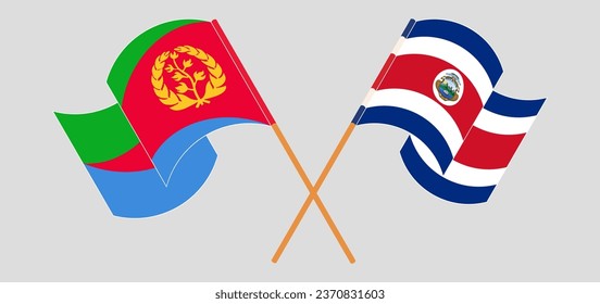 Überquerte und schwellende Flaggen von Eritrea und Costa Rica. Vektorgrafik
