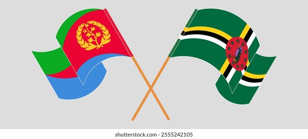Crossed and waving flags of Eritrea and Dominica. Vector illustration.
