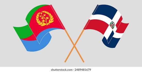 Crossed and waving flags of Eritrea and Dominican Republic. Vector illustration
