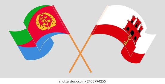 Crossed and waving flags of Eritrea and Gibraltar. Vector illustration

