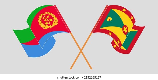 Crossed and waving flags of Eritrea and Grenada. Vector illustration
