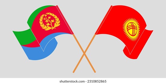 Crossed and waving flags of Eritrea and Kyrgyzstan. Vector illustration
