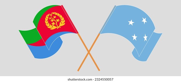 Crossed and waving flags of Eritrea and Micronesia. Vector illustration
