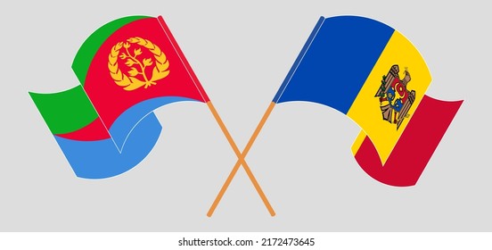 Cruzaron y ondearon banderas de Eritrea y Moldavia. Ilustración del vector
