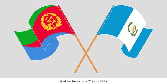 Crossed and waving flags of Eritrea and Republic of Guatemala. Vector illustration
