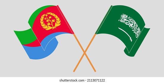 Crossed and waving flags of Eritrea and Saudi Arabia. Vector illustration
