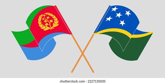 Crossed and waving flags of Eritrea and Solomon Islands. Vector illustration
