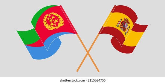 Crossed and waving flags of Eritrea and Spain. Vector illustration
