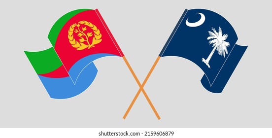 Crossed and waving flags of Eritrea and The State of South Carolina. Vector illustration
