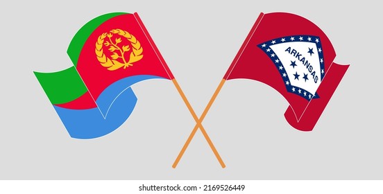 Crossed and waving flags of Eritrea and The State of Arkansas. Vector illustration
