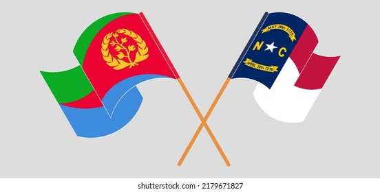 Crossed and waving flags of Eritrea and The State of North Carolina. Vector illustration
