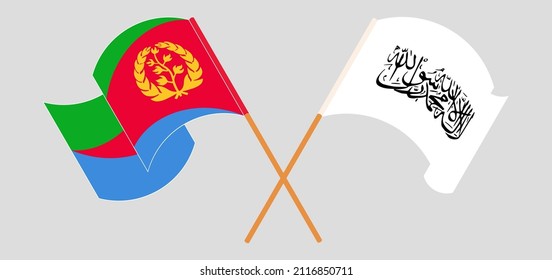 Crossed and waving flags of Eritrea and Taliban. Vector illustration
