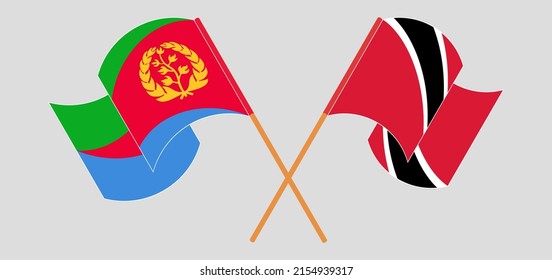 Crossed and waving flags of Eritrea and Trinidad and Tobago. Vector illustration
