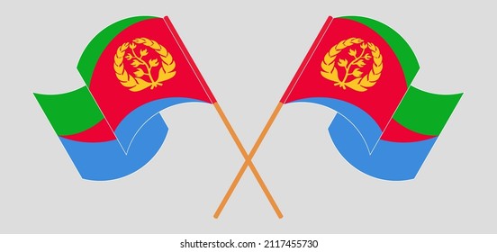 Crossed and waving flags of Eritrea. Vector illustration
