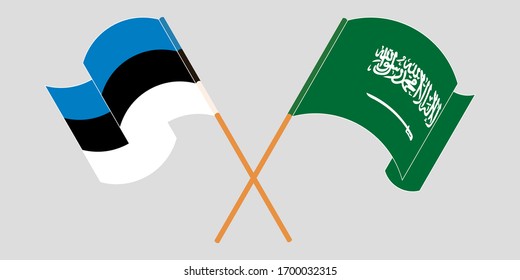 Crossed and waving flags of Estonia and the Kingdom of Saudi Arabia