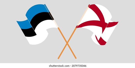 Crossed and waving flags of Estonia and The State of Alabama. Vector illustration
