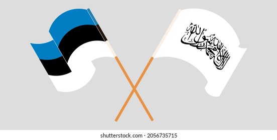 Crossed and waving flags of Estonia and Taliban