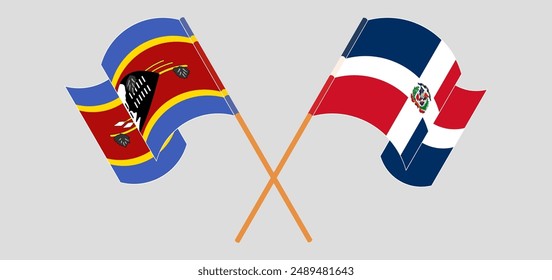 Crossed and waving flags of Eswatini and Dominican Republic. Vector illustration
