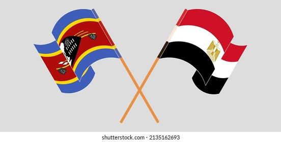 Cruzada y ondeando banderas de Eswatini y Egipto. Ilustración del vector
