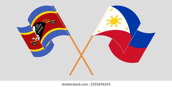 Banderas cruzadas y ondeando banderas de Eswatini y Filipinas. Ilustración del vector

