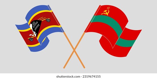 Crossed and waving flags of Eswatini and Transnistria. Vector illustration
