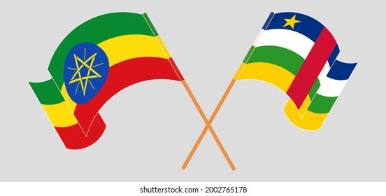 Crossed and waving flags of Ethiopia and Central African Republic