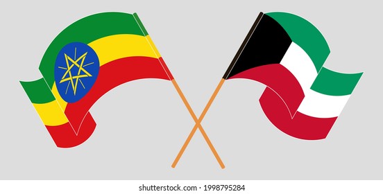 Gekreuzte und wehende Flaggen von Äthiopien und Kuwait