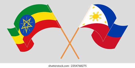 Crossed and waving flags of Ethiopia and the Philippines. Vector illustration
