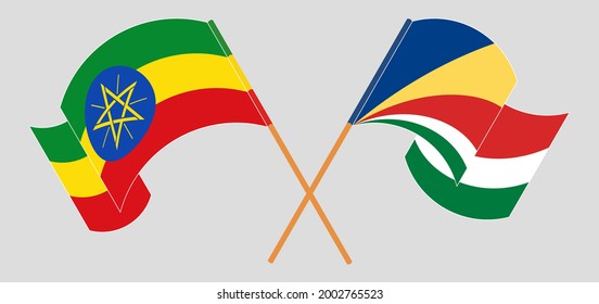 Crossed and waving flags of Ethiopia and Seychelles