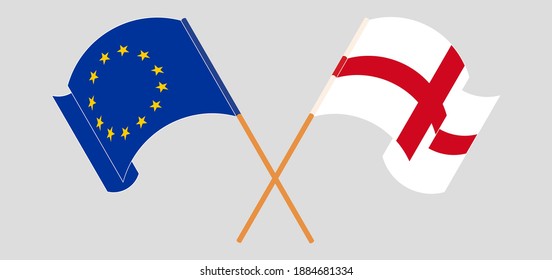 Crossed and waving flags of the EU and England