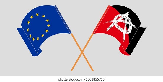 Crossed and waving flags of the European Union and Anarchy. Vector illustration
