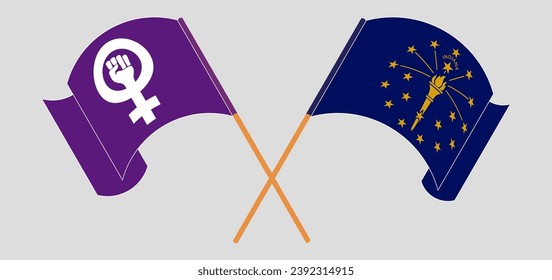Cruzada y ondeando banderas de feminismo y del Estado de Indiana. Ilustración del vector
