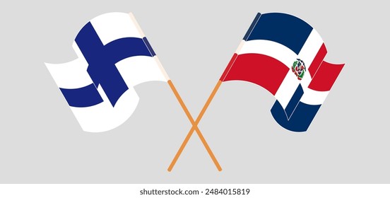 Crossed and waving flags of Finland and Dominican Republic. Vector illustration
