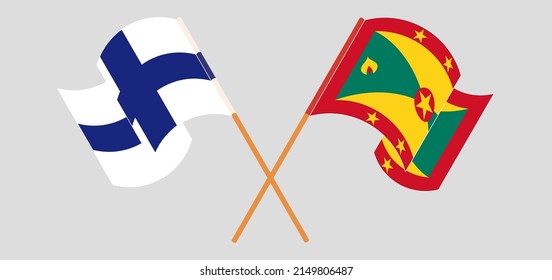 Banderas cruzadas y ondeando banderas de Finlandia y Granada. Ilustración del vector
