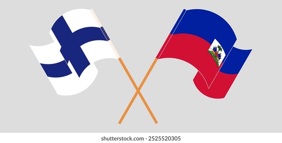 Banderas cruzadas y ondeando de Finlandia y la República de Haití. Ilustración vectorial.
