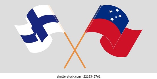 Banderas cruzadas y ondeando banderas de Finlandia y Samoa. Ilustración del vector
