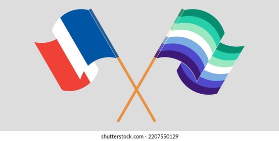 Crossed and waving flags of France and gay men pride. Vector illustration
