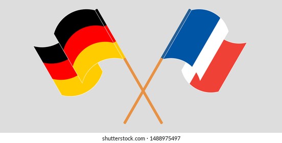Crossed and waving flags of France and Germany. Vector illustration