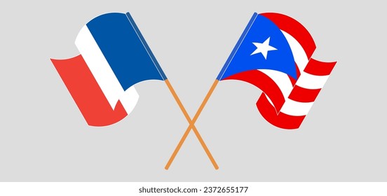 Crossed and waving flags of France and Puerto Rico. Vector illustration
