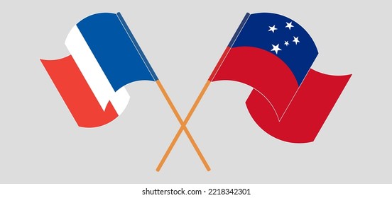 Crossed and waving flags of France and Samoa. Vector illustration
