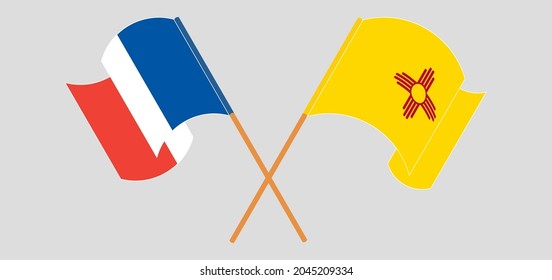 Crossed and waving flags of France and the State of New Mexico